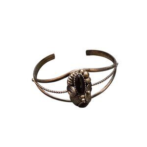 Vintage Sterling and Onyx Navajo Adjustable Cuff Bracelet (A8734)